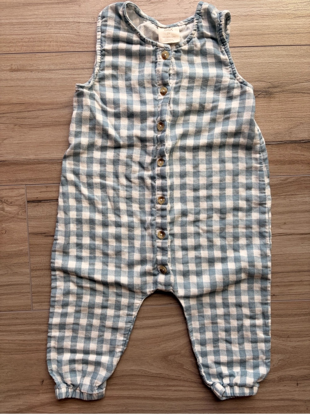 Gingham Blue & White Sleeveless Baby Romper